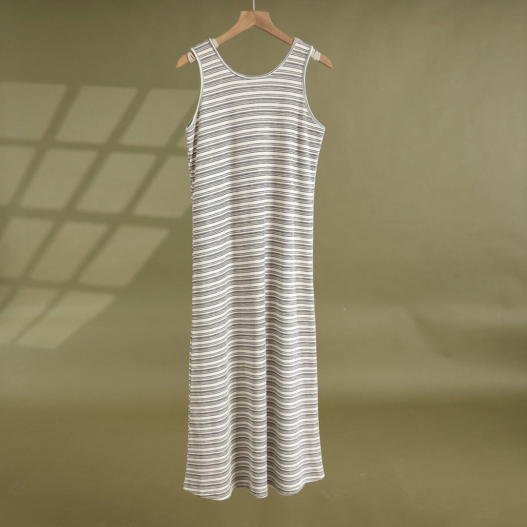 Summer Casual Stripe Cotton Dress Sleeveless