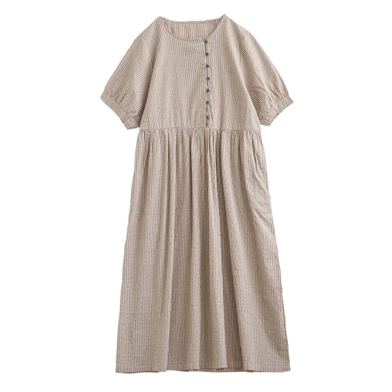 Women Summer Striped Cotton Linen Dress