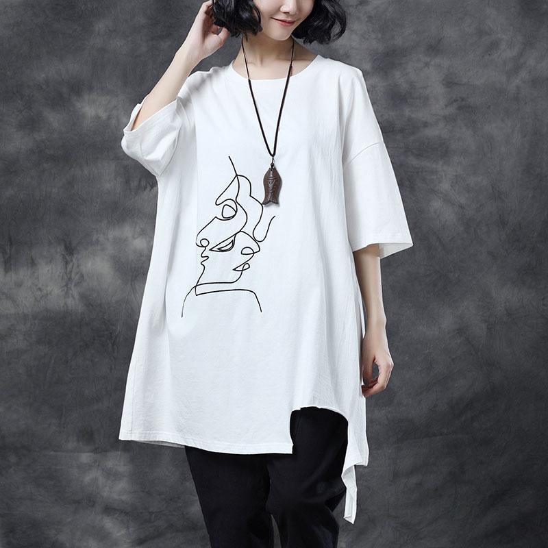 women summer cotton tops plus size Women Loose Summer Embroidery White Cotton Tops - Omychic