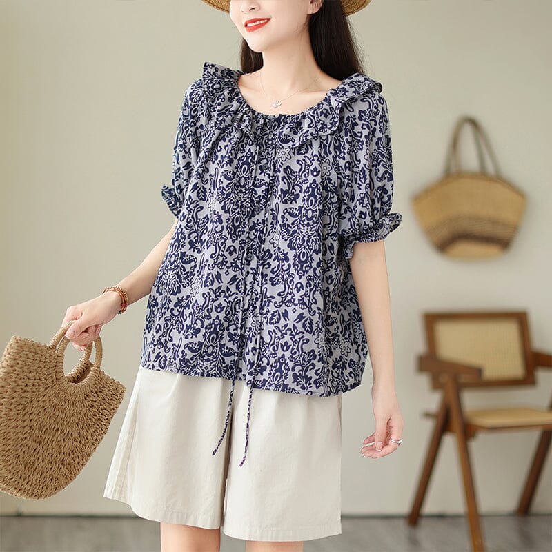 Loose Summer Retro Fashion Casual Ruffle Blouse