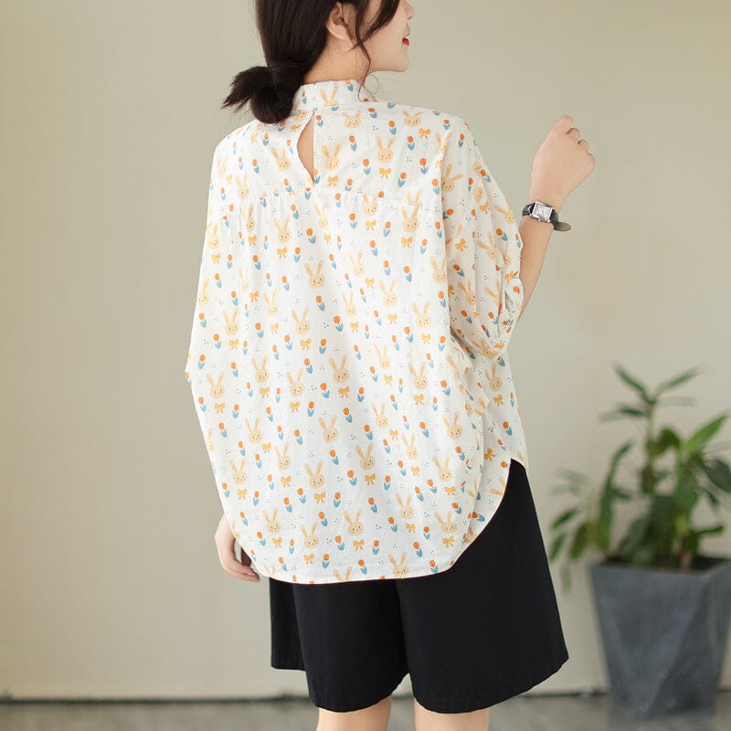 Rabbit Print Fashion Loose Casual Blouse Half Sleeve