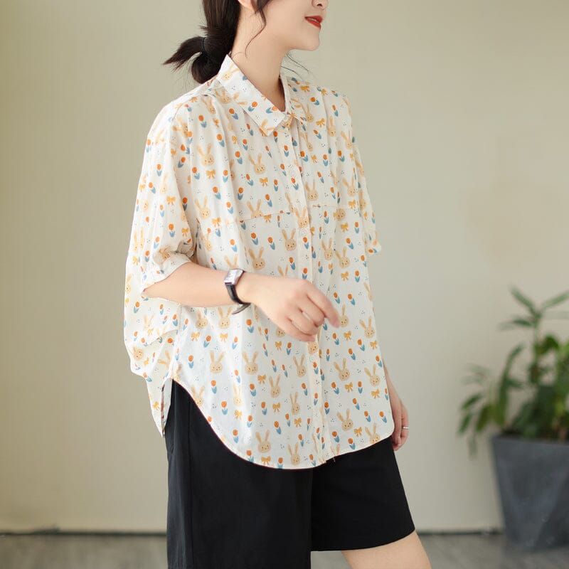 Rabbit Print Fashion Loose Casual Blouse Half Sleeve