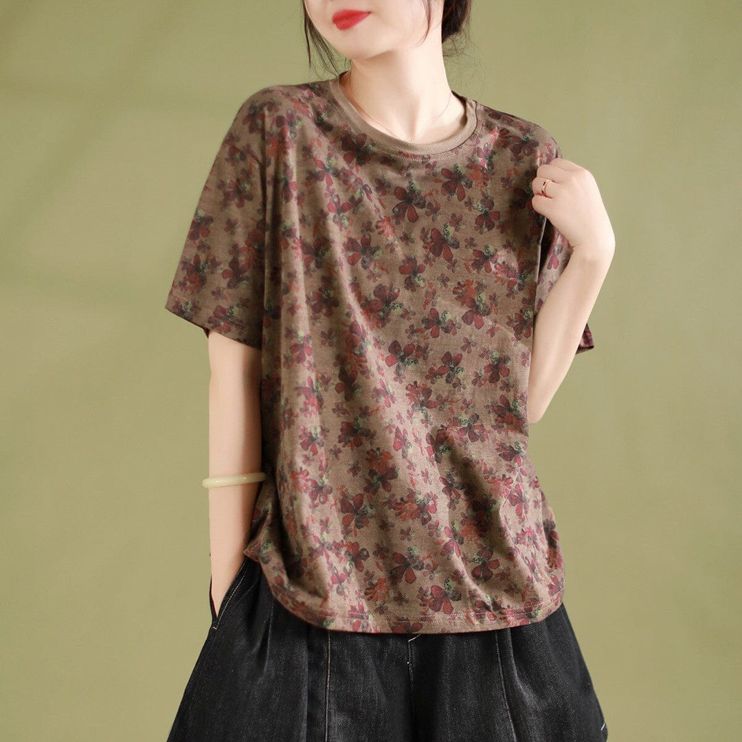 Women Summer Floral Cotton Casual Tops