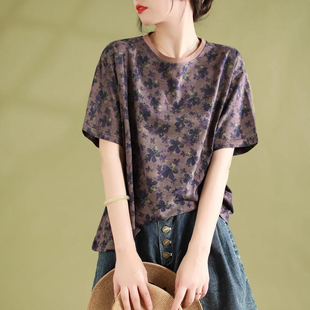 Women Summer Floral Cotton Casual Tops