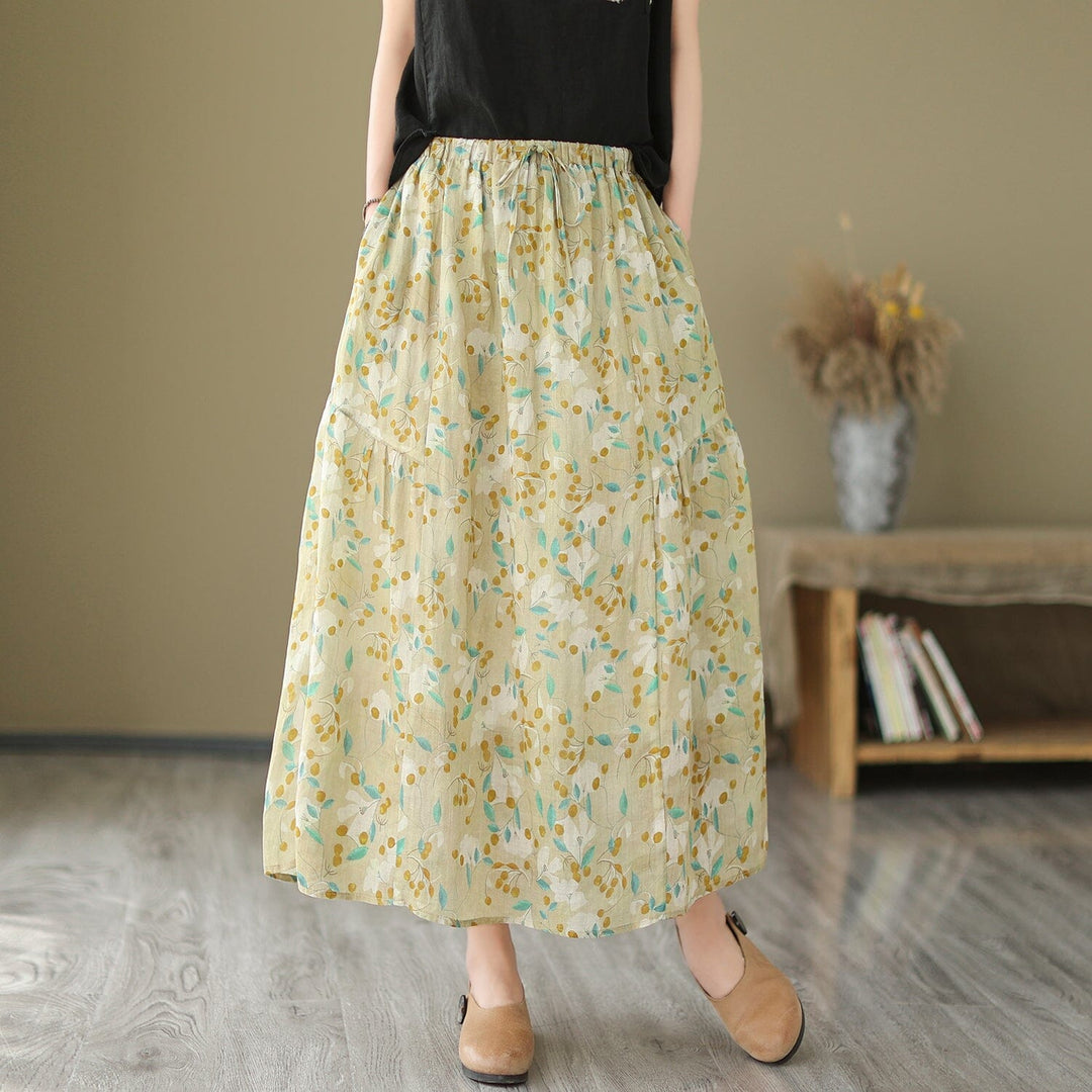 Women Summer Floral Print Casual A-Line Skirt