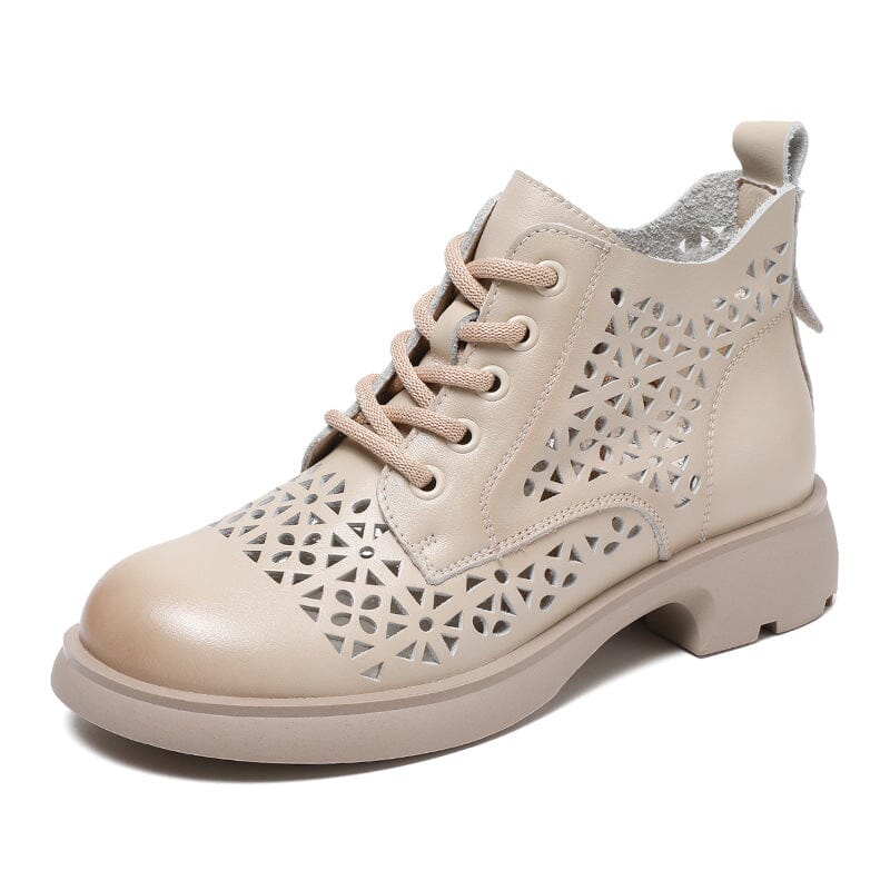 Women Summer Hollow Retro Leather Ankle Boots