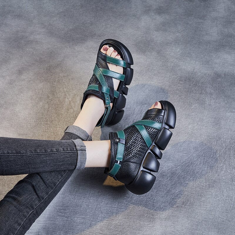 Women Summer Retro Leather Casual Platform Sandals