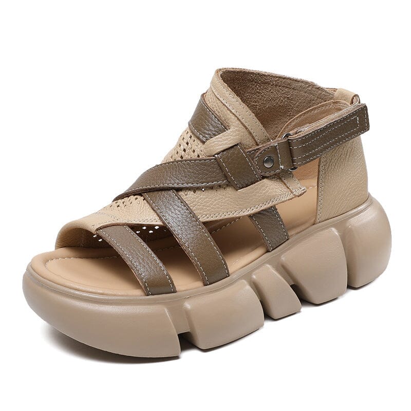 Women Summer Retro Leather Casual Platform Sandals