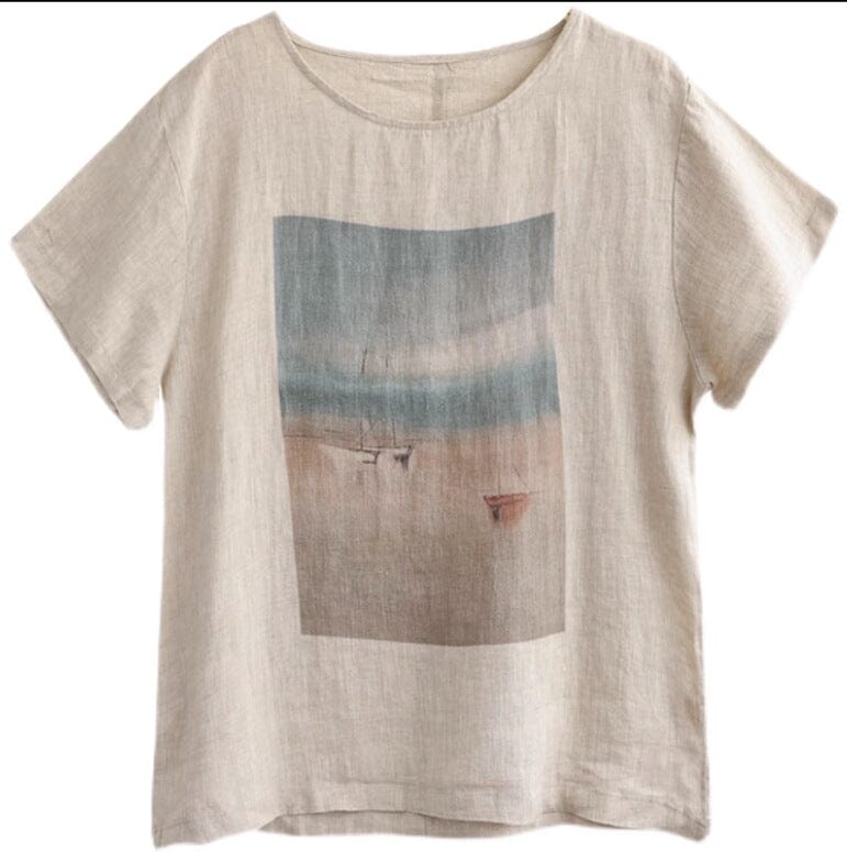 Women Summer Loose Casual Retro Linen T-Shirt