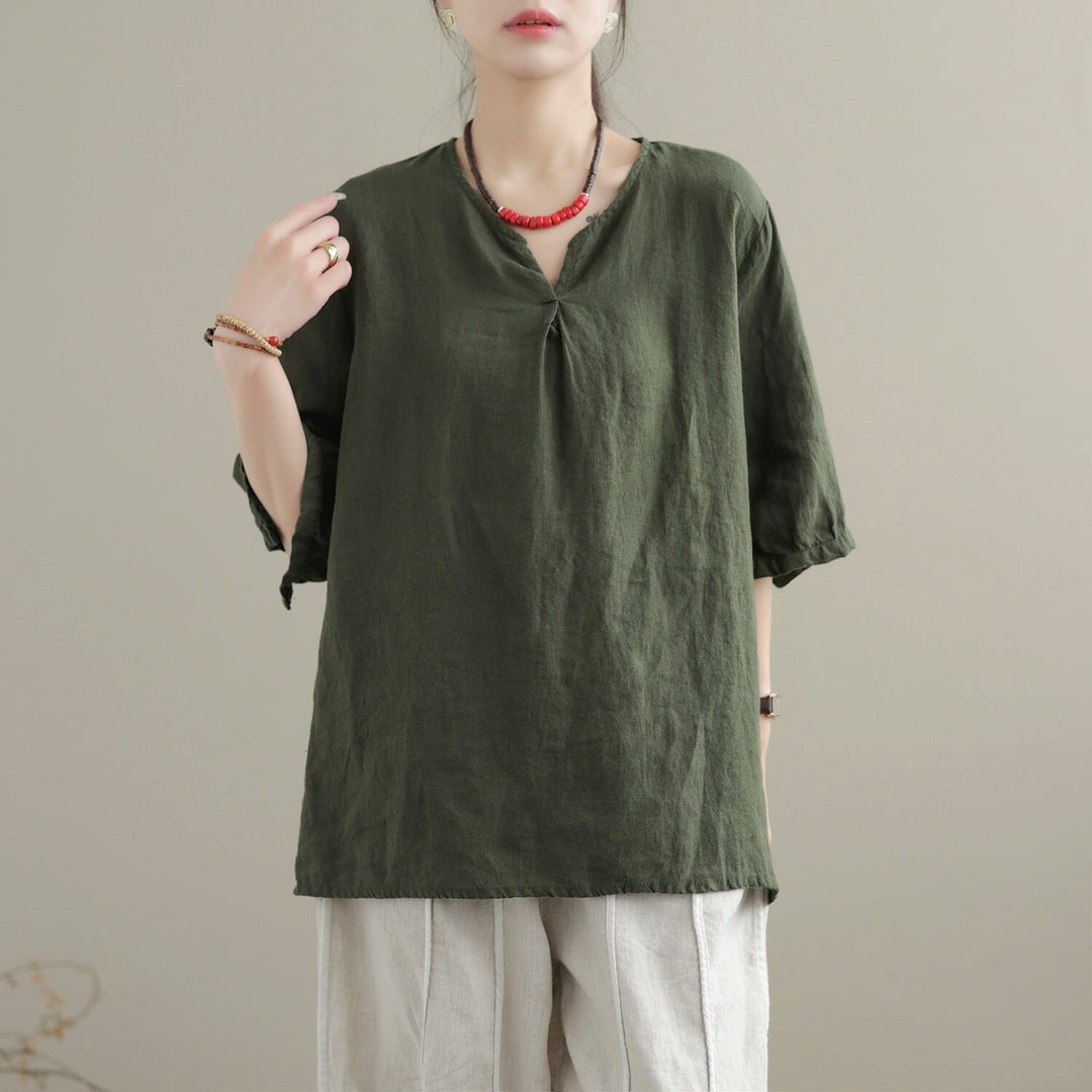 Loose Summer Solid Color Minimalist Casual V-Neck Tops