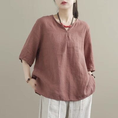 Loose Summer Solid Color Minimalist Casual V-Neck Tops