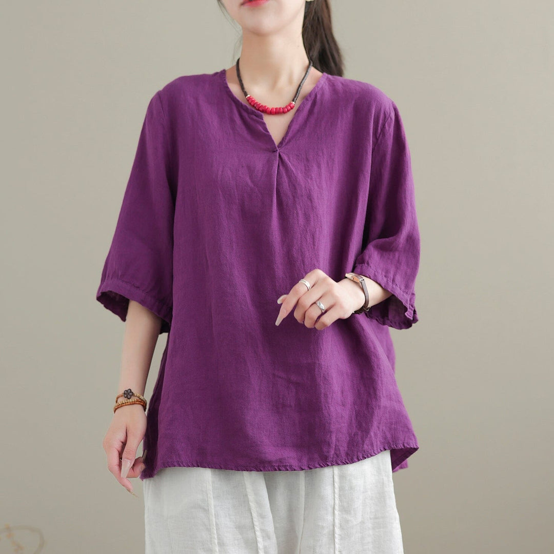 Loose Summer Solid Color Minimalist Casual V-Neck Tops