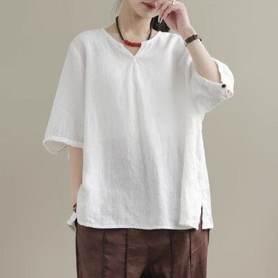 Loose Summer Solid Color Minimalist Casual V-Neck Tops