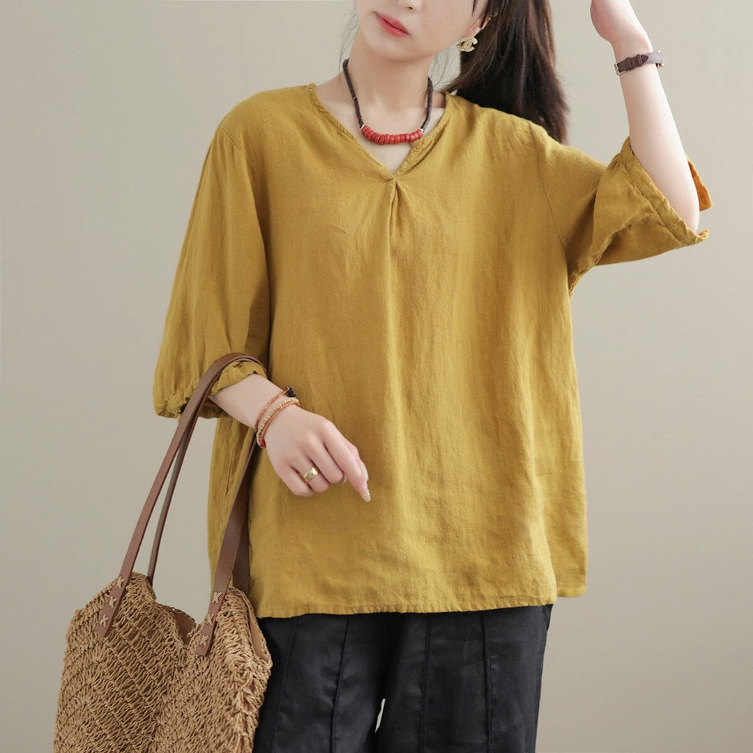 Loose Summer Solid Color Minimalist Casual V-Neck Tops