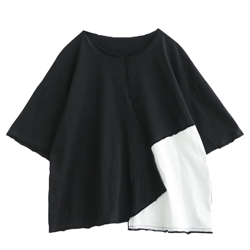 Women Summer Loose Patchwork Cotton T-Shirt