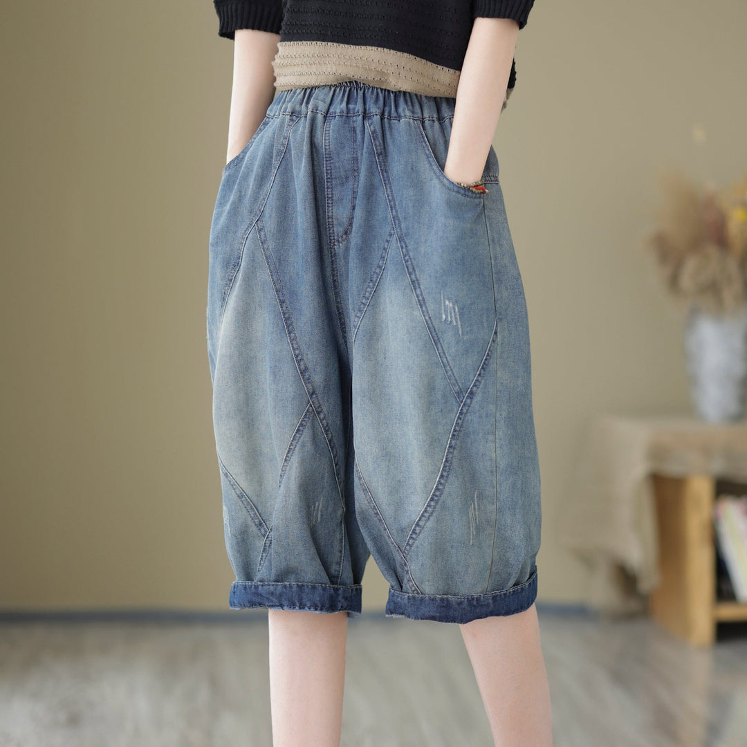 Retro Summer Loose Patchwork Denim Shorts