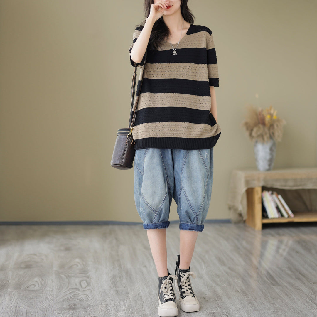 Retro Summer Loose Patchwork Denim Shorts