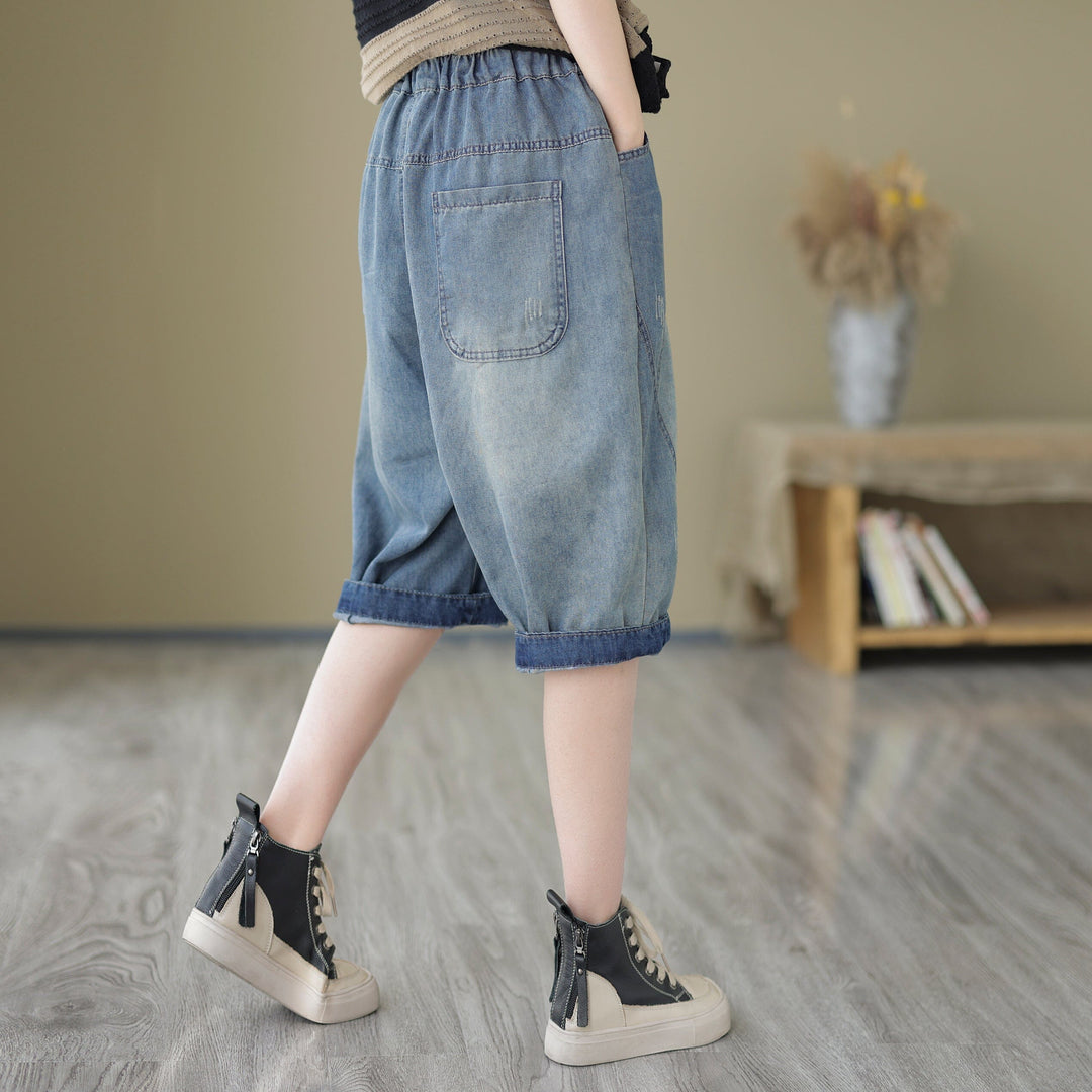 Retro Summer Loose Patchwork Denim Shorts