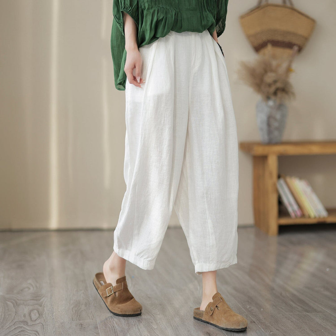 Women Summer Loose Solid Linen Pants