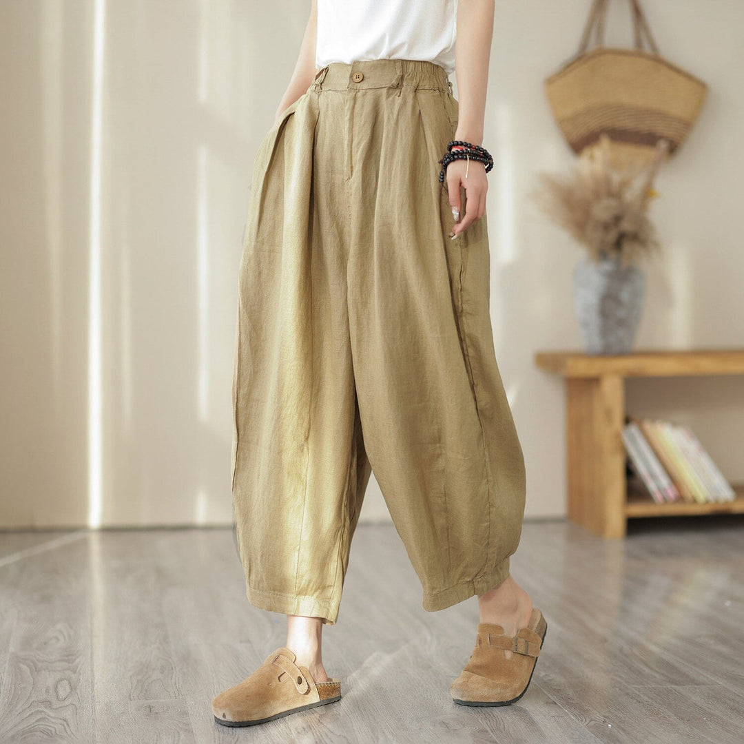 Women Summer Loose Solid Linen Pants