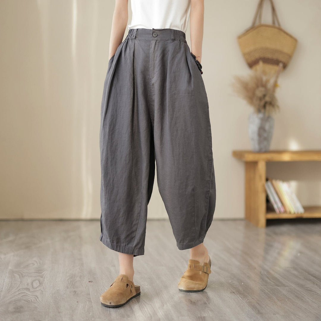 Women Summer Loose Solid Linen Pants