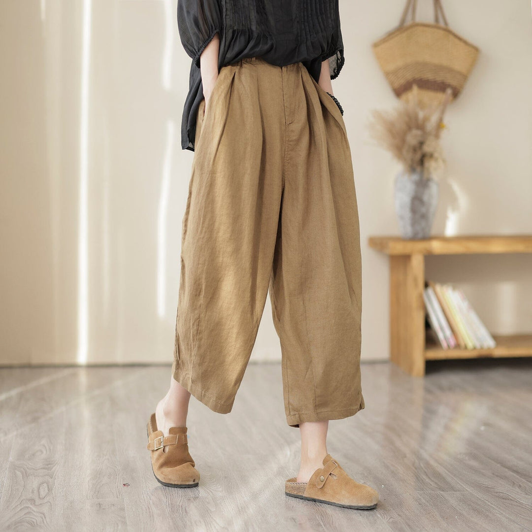 Women Summer Loose Solid Linen Pants