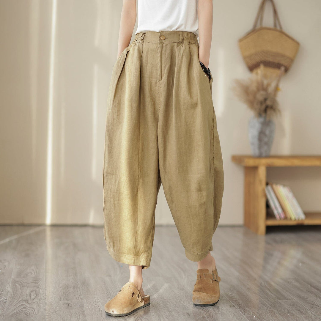 Women Summer Loose Solid Linen Pants