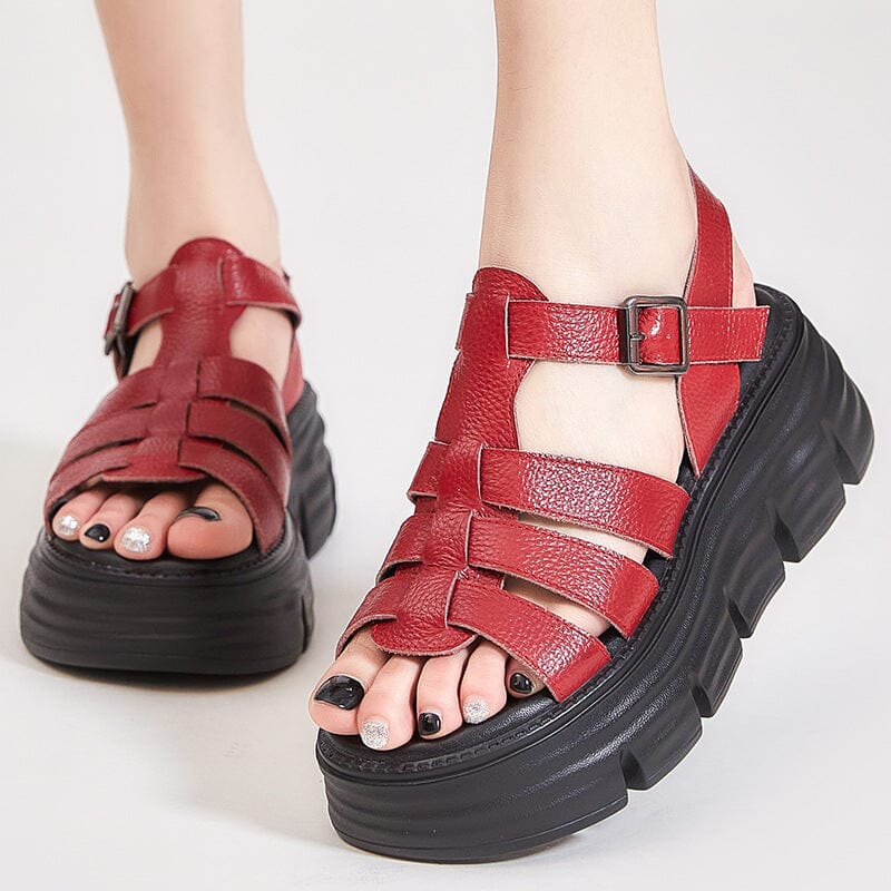 Women Summer Retro Fashion Leather Casual Platform Sandals