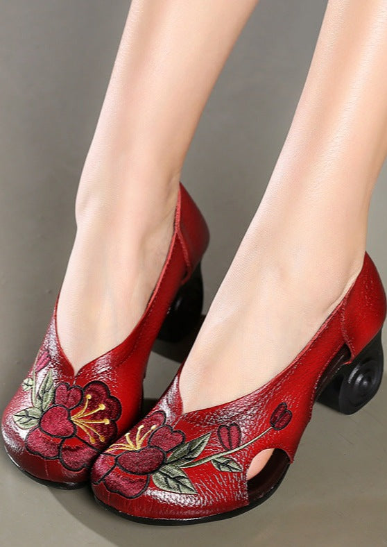 Women Summer Retro Floral Leather Wedge Casual Sandals