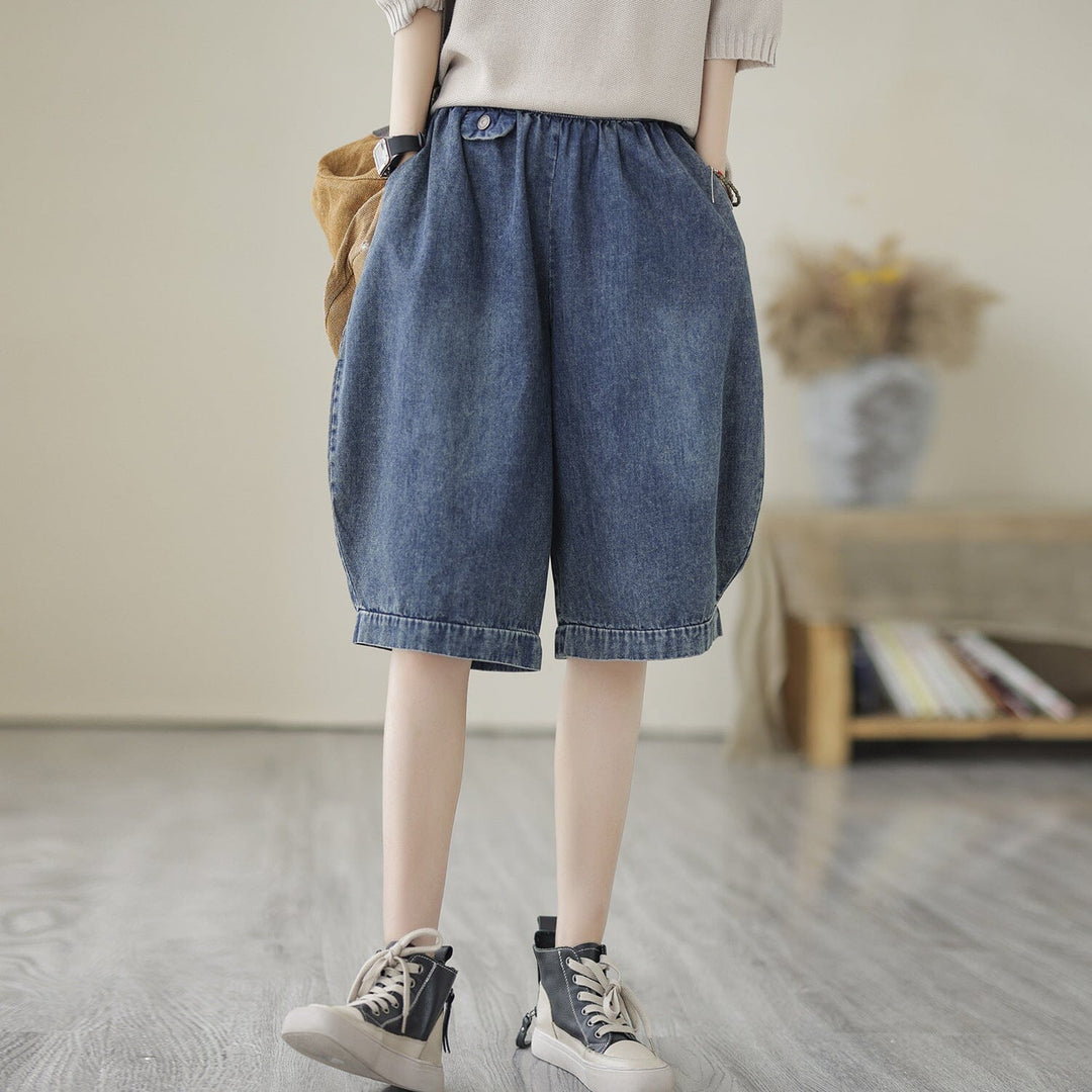 Loose Solid Cotton Casual Denim Shorts