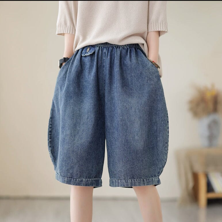 Loose Solid Cotton Casual Denim Shorts