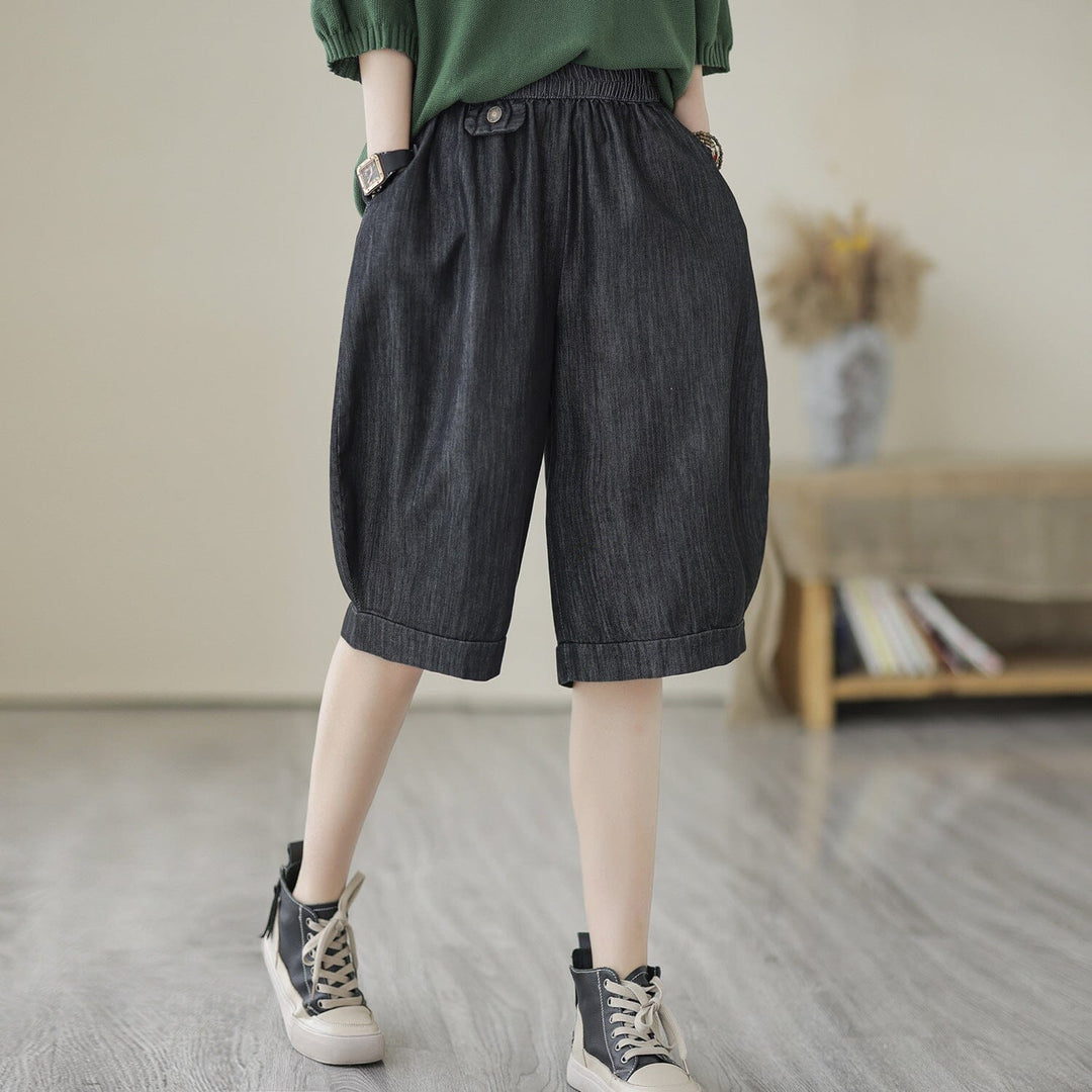 Loose Solid Cotton Casual Denim Shorts