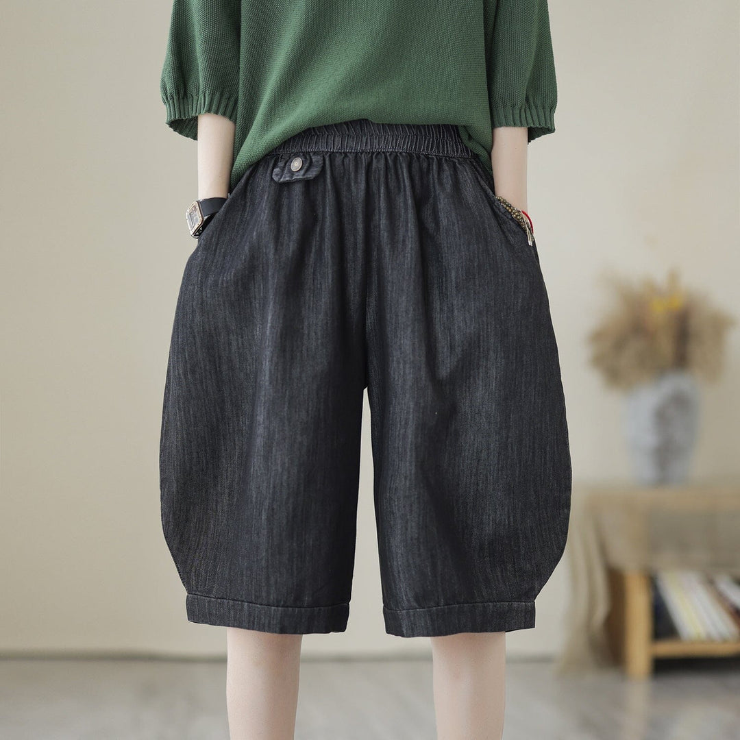 Loose Solid Cotton Casual Denim Shorts