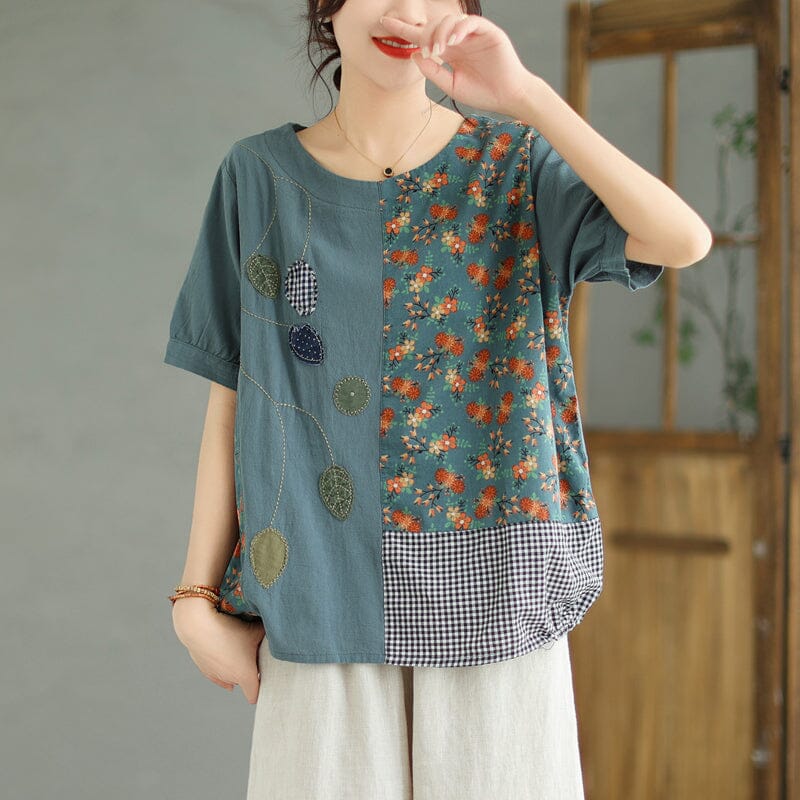 Women Summer Stylish Casual Patchwork T-Shirt