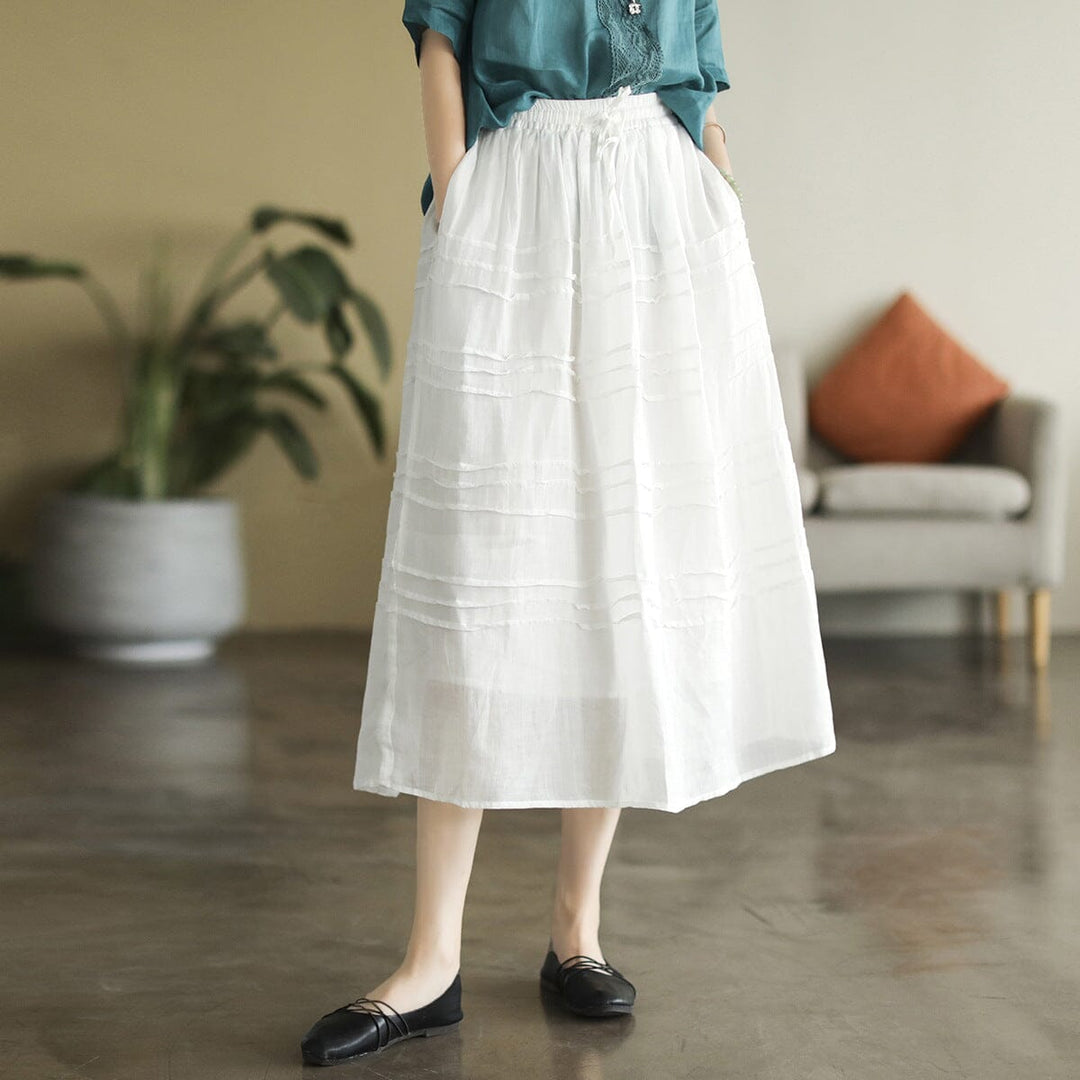 Women Summer Thin Linen Casual A-Line Skirt