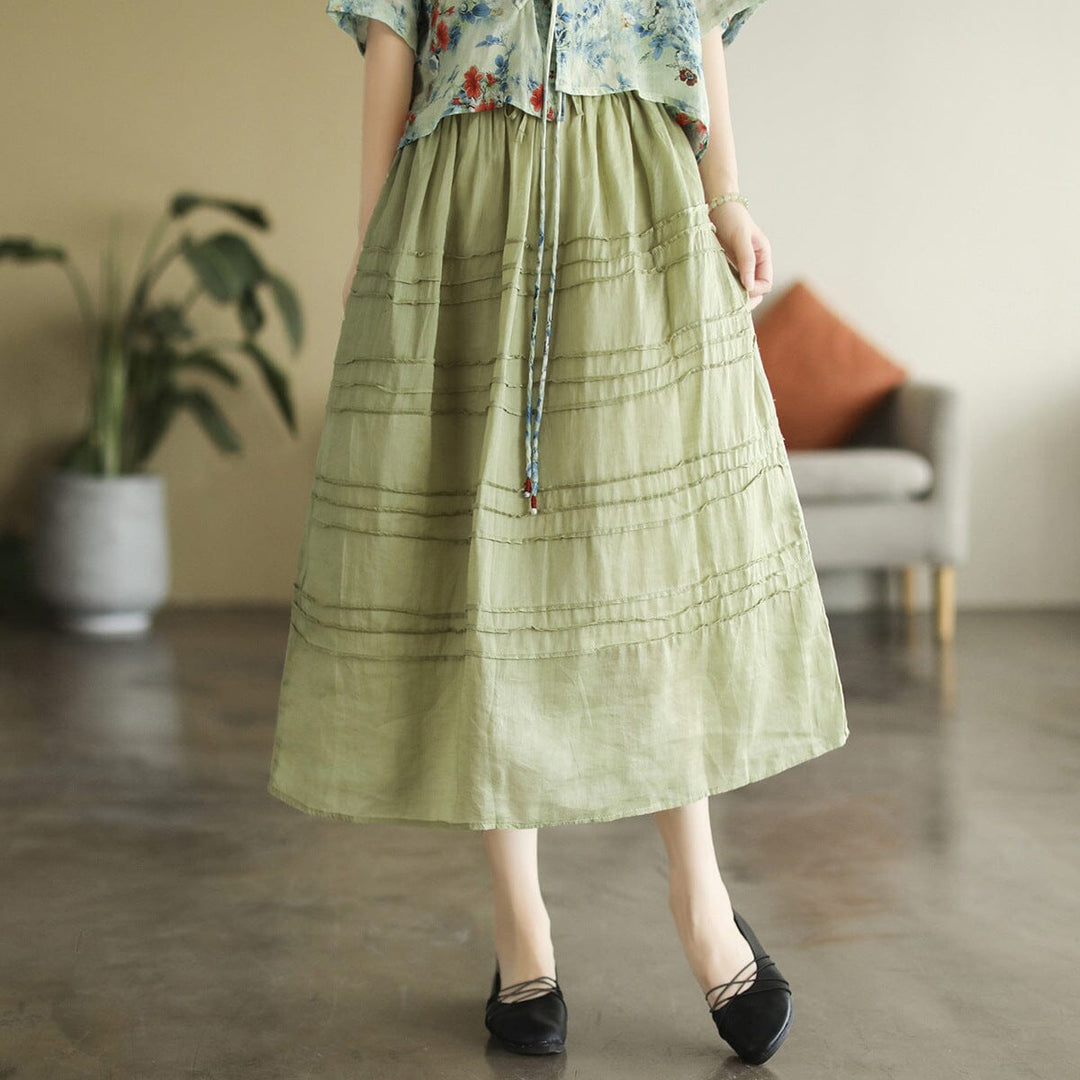 Women Summer Thin Linen Casual A-Line Skirt
