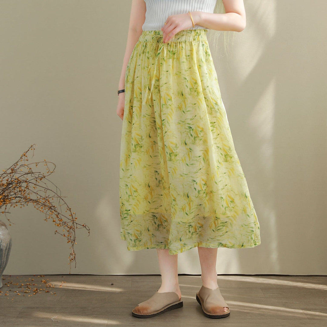 Women Summer Thin Loose Casual Floral Print Skirt