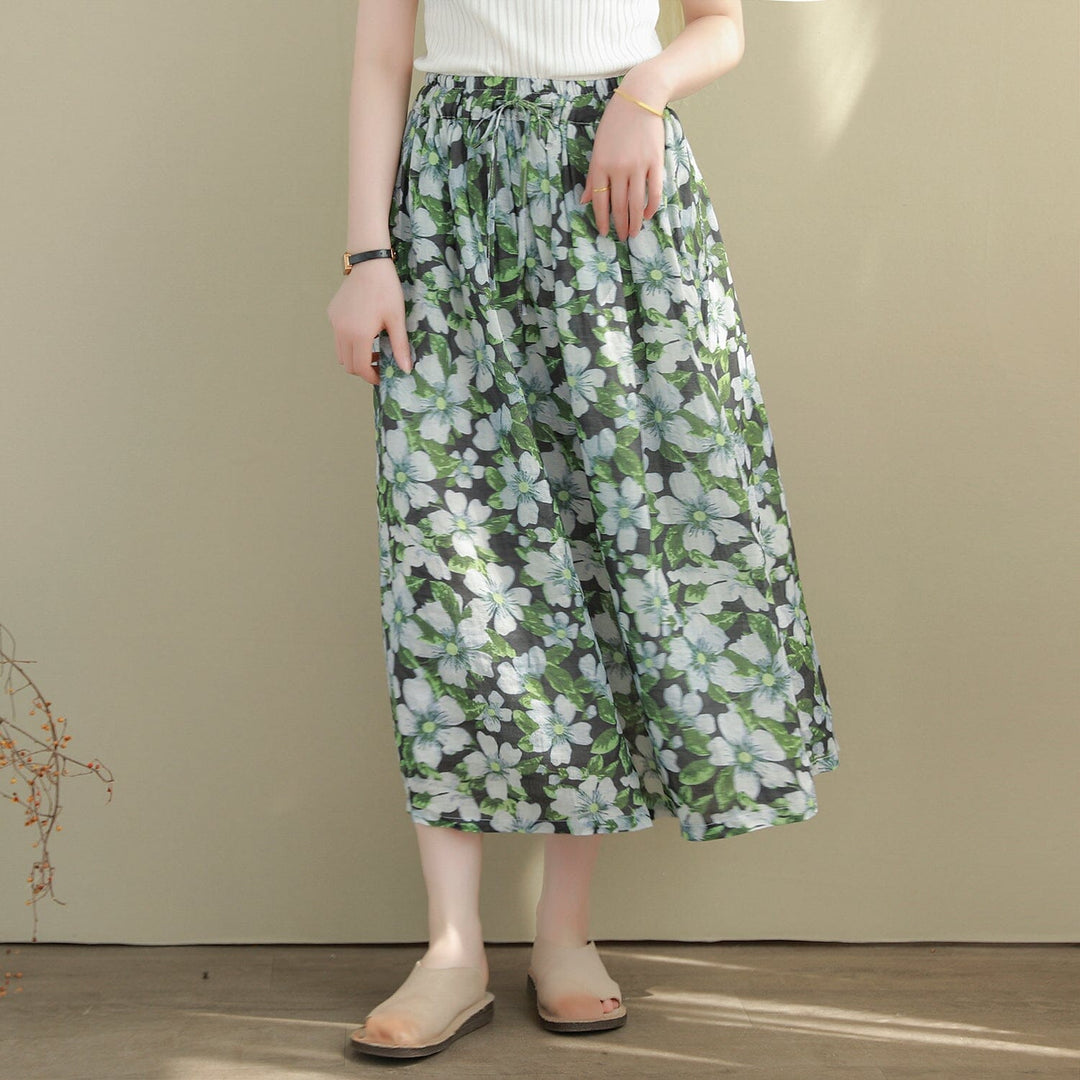 Women Summer Thin Loose Casual Floral Print Skirt
