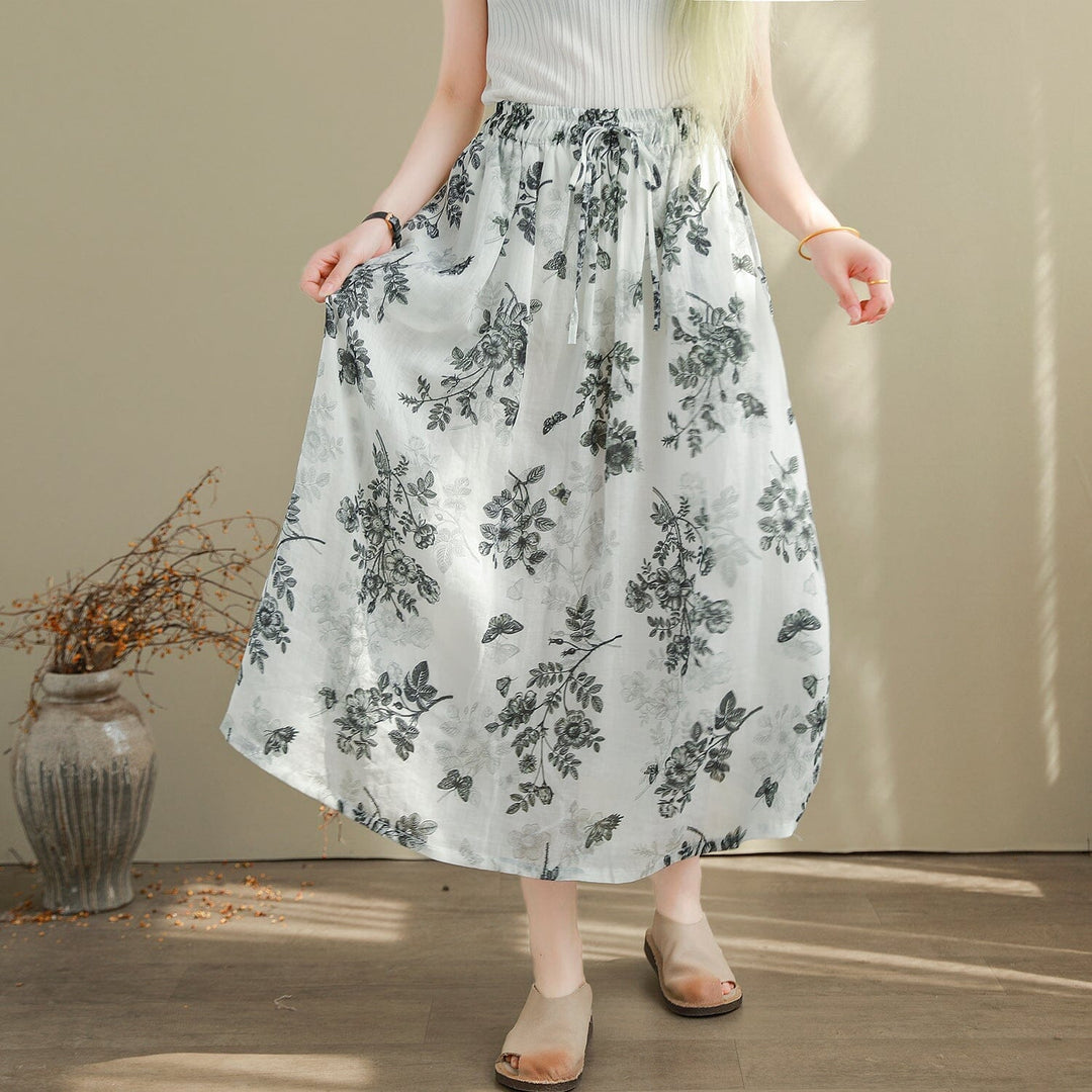 Women Summer Thin Loose Casual Floral Print Skirt