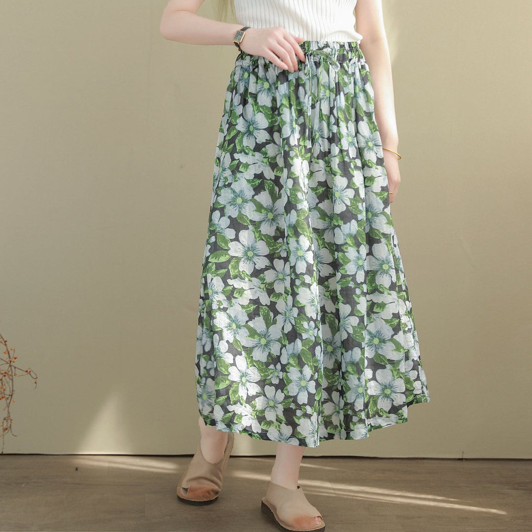 Women Summer Thin Loose Casual Floral Print Skirt