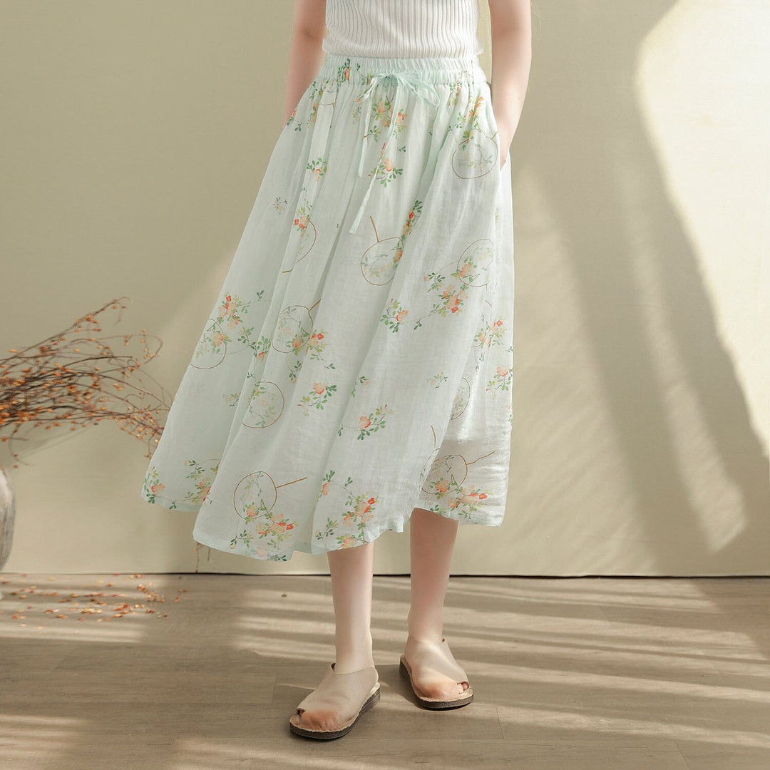 Women Summer Thin Loose Casual Floral Print Skirt