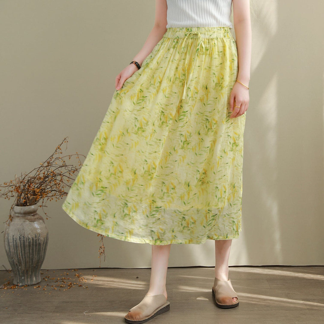 Women Summer Thin Loose Casual Floral Print Skirt