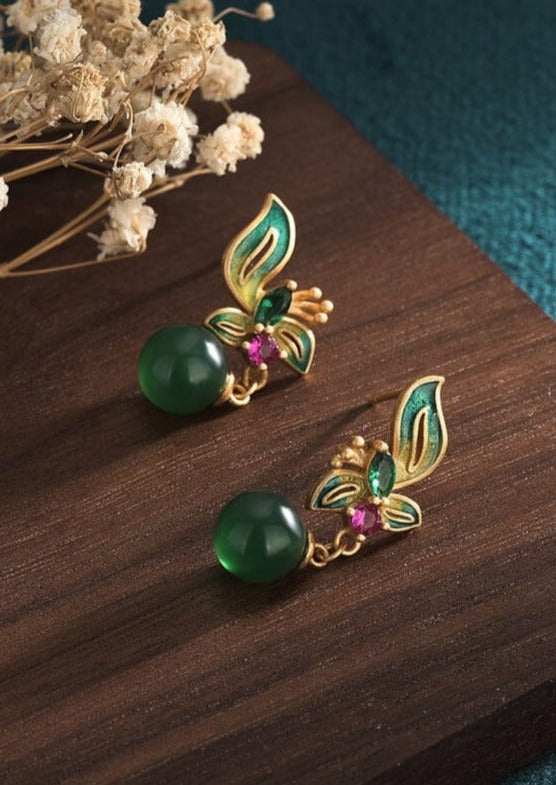 Women Vintage Casual Jade Earrings