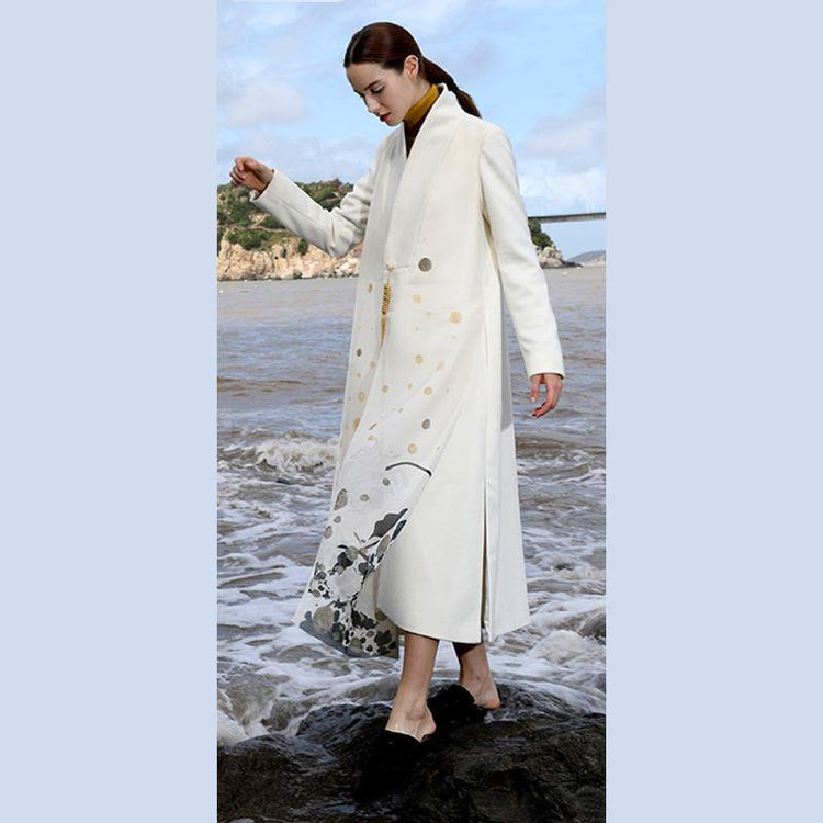 women white Woolen Coats Women plus size Winter coat V neck side open women coats embroider long coats - Omychic
