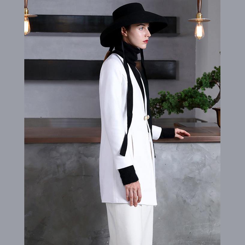 women white Woolen Coats Women plus size tops V neck women coats tie waist tunic - Omychic