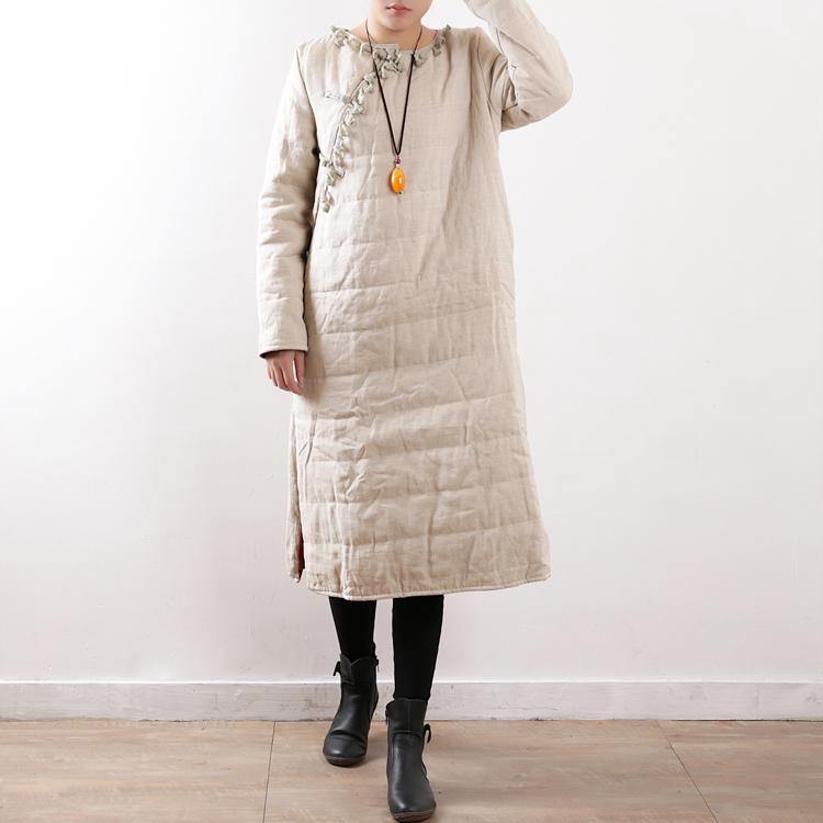 women white oversized o neck side open down overcoat thick Chinese Button thick winter outwear - Omychic