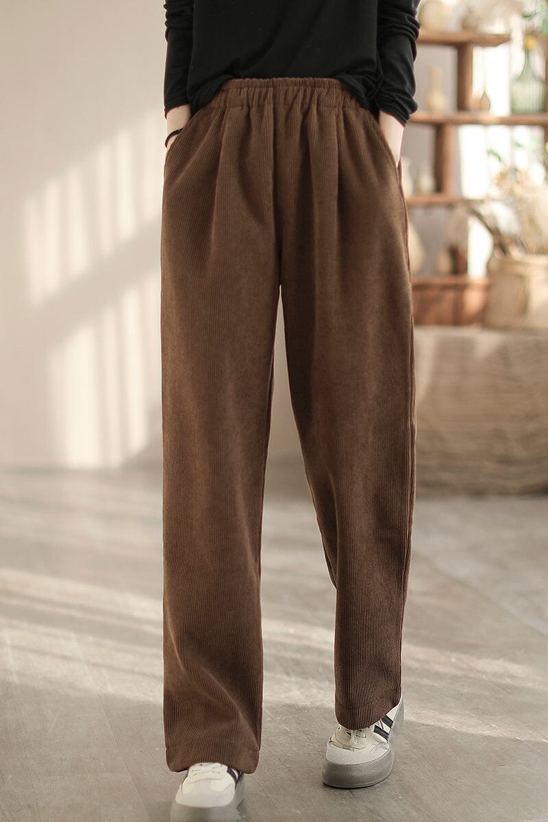 Women Winter Furred Minimalist Corduroy Pants