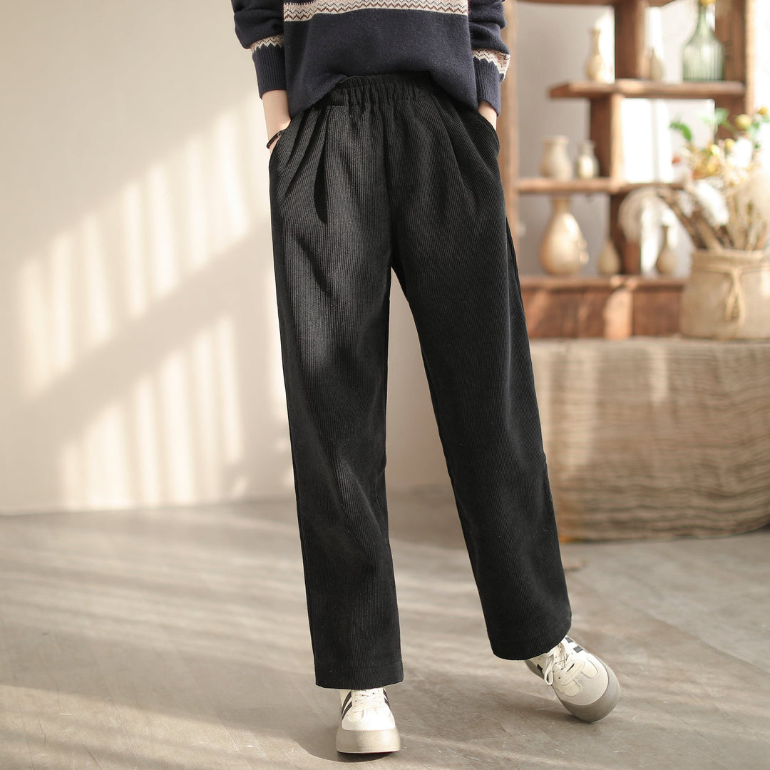 Women Winter Furred Minimalist Corduroy Pants