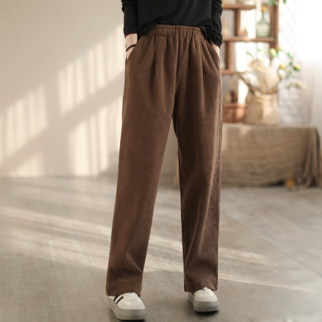Women Winter Furred Minimalist Corduroy Pants