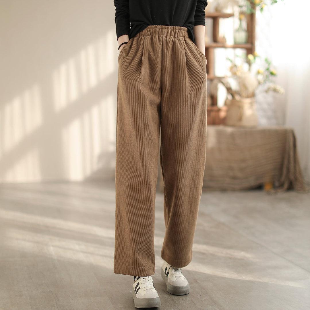 Women Winter Furred Minimalist Corduroy Pants